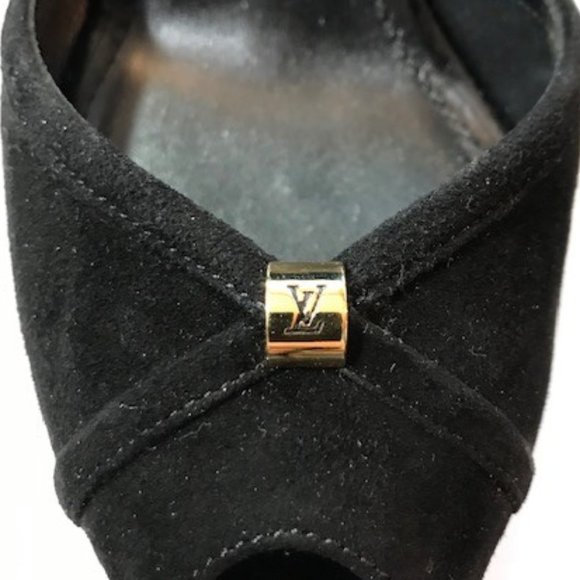 LOUIS VUITTON Black Suede Peep Toe Platform Pumps - Picture 7 of 7